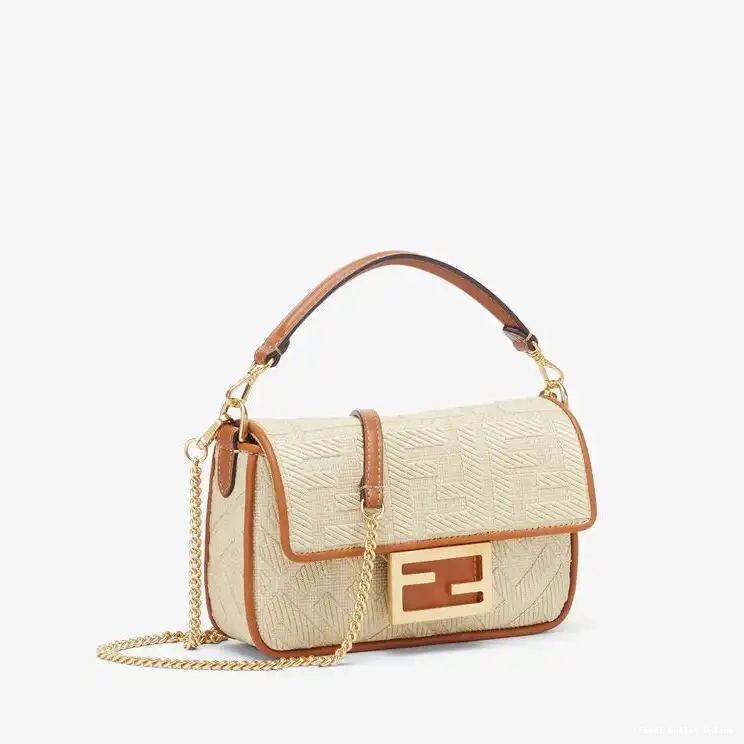 Affordable Baguette In Mini Bag Motif Straw Beige Fendi FF 0706